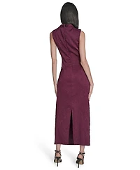 Vince Camuto Women's Novelty Knit High Cowl Neck Ruche Waist Bodycon Dress