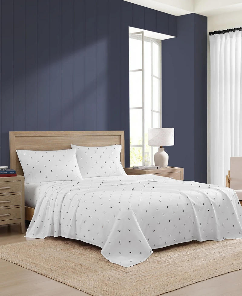 Tommy Hilfiger Printed 200-Thread Count Cotton Percale -Pc. Sheet Set