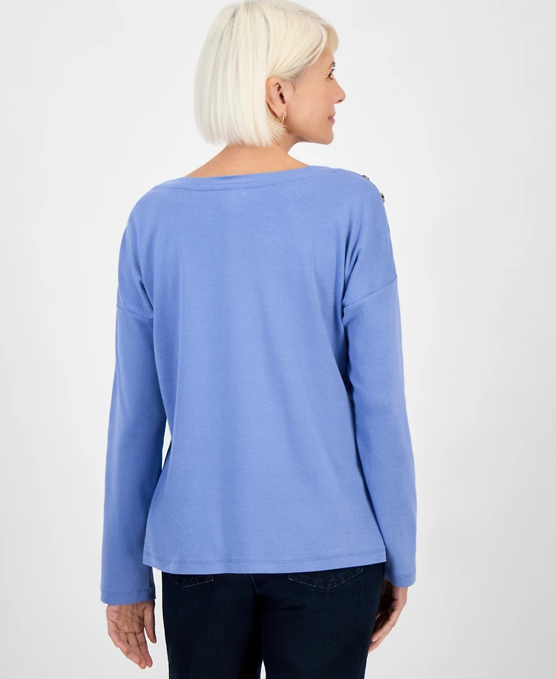 Style & Co Petite Cotton Long-Sleeve Scoop-Neck Top, Macy's Exclusive