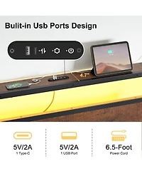 Hausource Industrial Twin Size Bed Frame with Storage Led Headboard, Charging Station, No Box Spring Needed