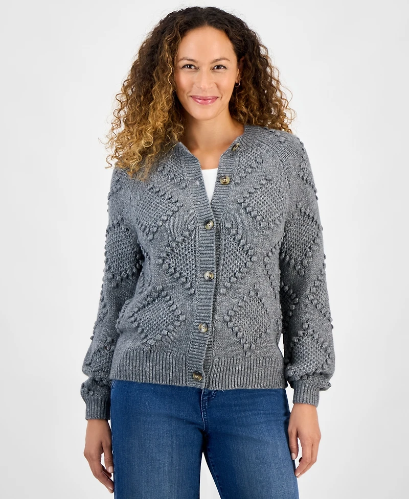 Style & Co Petite Pom Pom Pattern Cardigan, Macy's Exclusive