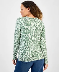 Style & Co Petite Paisley-Print Long-Sleeve Sweater, Macy's Exclusive