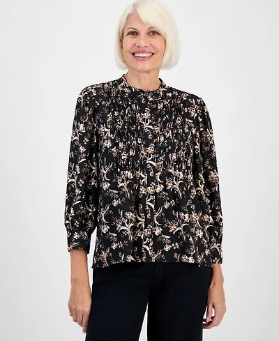 Style & Co Petite Floral Pleated-Bib Blouse, Macy's Exclusive