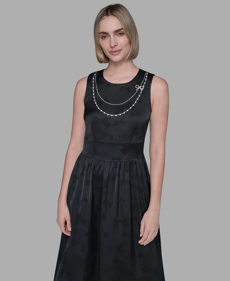 Karl Lagerfeld Paris Women's Embellished Jacquard Fit and Flare Dress