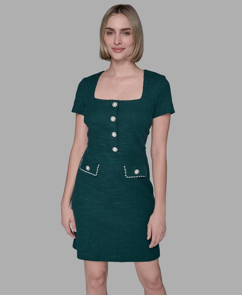 Karl Lagerfeld Paris Women's Embellished Knit Tweed A-line Dress