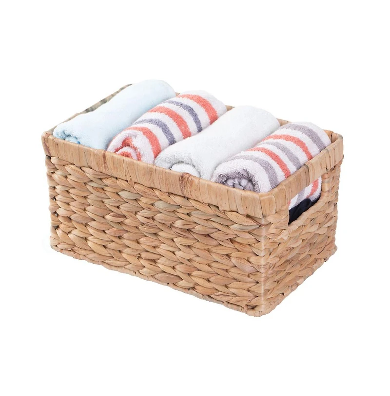 Wickerwise Natural Woven Water Hyacinth Wicker Rectangular Storage Bin Basket with Handles