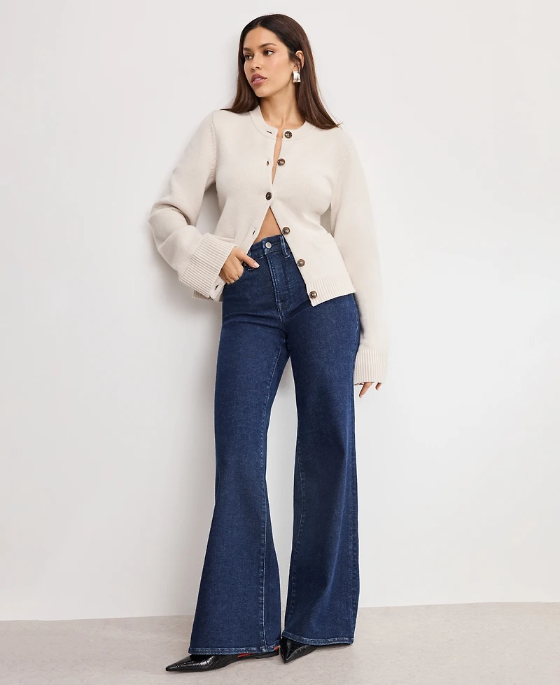 Good American Women's Button Front Knit Cardigan Sweater