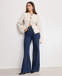 Good American Women's Button Front Knit Cardigan Sweater