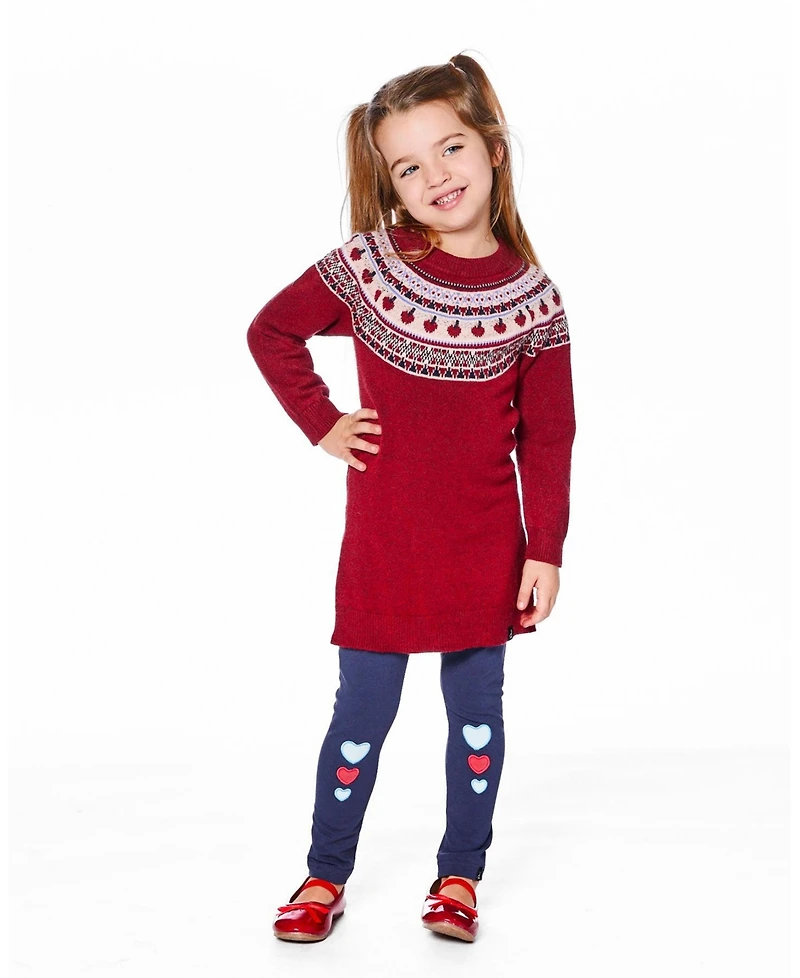 Deux par Big Girls Knit Dress Red with Apple Jacquard Yoke