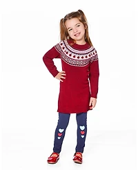 Deux par Big Girls Knit Dress Red with Apple Jacquard Yoke