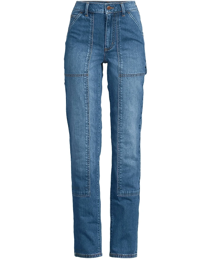 Lands' End Women's Petite Soft Denim High Rise Rail Straight Leg Utility Jeans