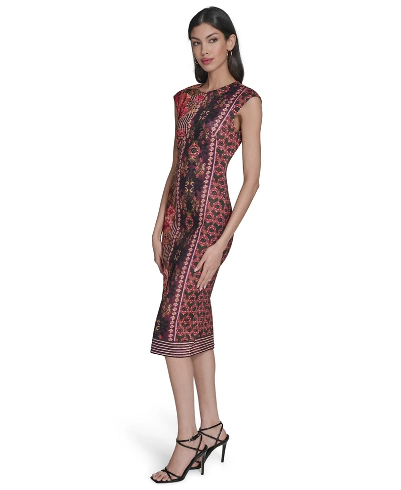 Vince Camuto Women's Printed Scuba Extended Sleeve Bodycon Dress