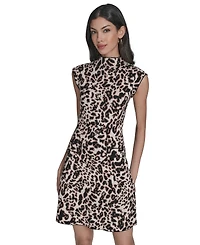 Vince Camuto Women's Funnel-Neck Extended-Cap-Sleeve A-Line Dress