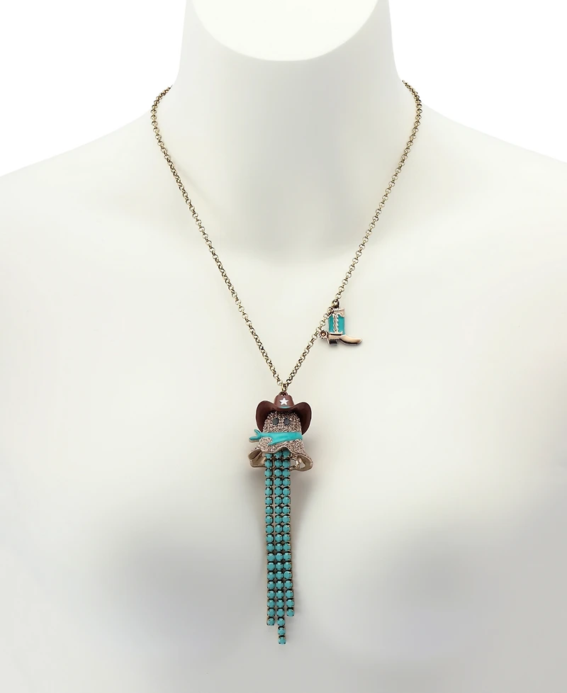 Betsey Johnson Faux Stone Cowboy Ghost Fringe Y-Necklace