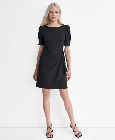Dkny Women's Short Sleeve Jewel Neck Scuba Crepe Dress