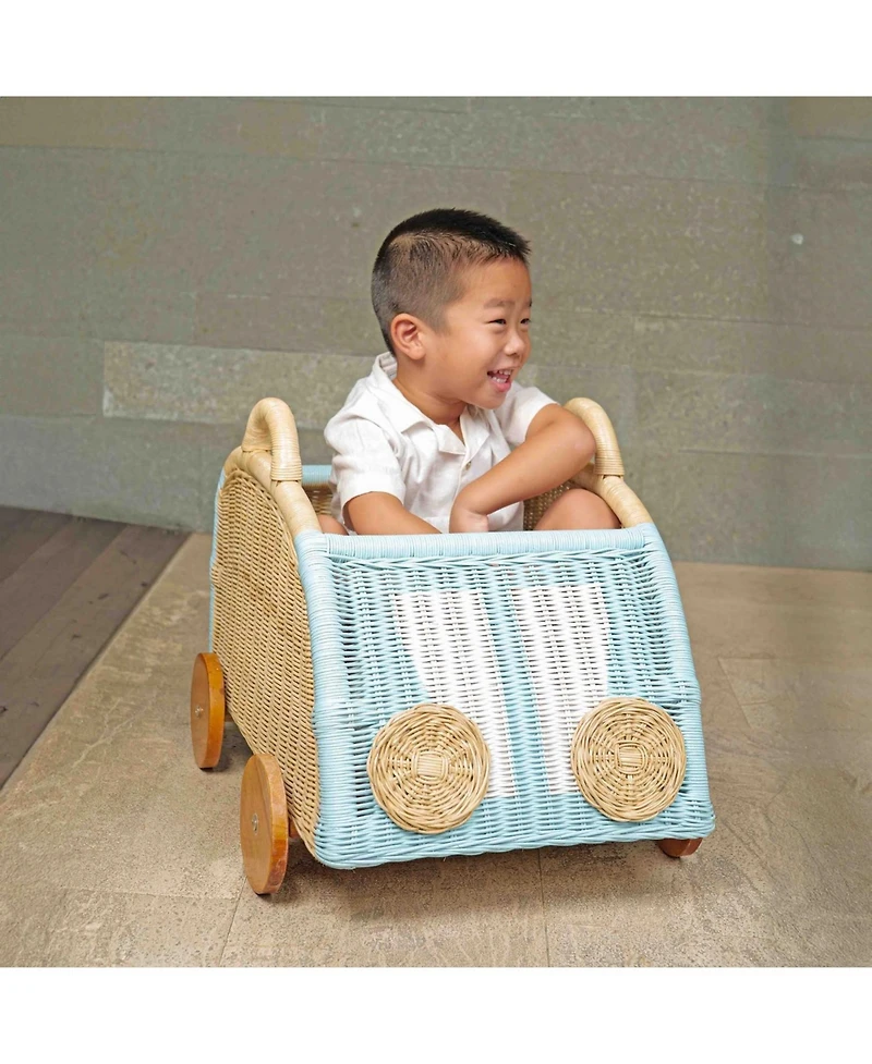 Archie Handcrafted Rattan Storage Wagon with wooden wheels