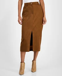 T Tahari Women's Faux-Suede Slit-Front Midi Skirt