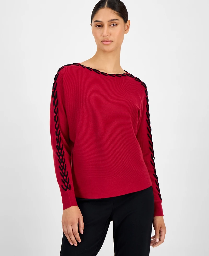 T Tahari Women's Ribbed Dolman-Sleeve Sweater