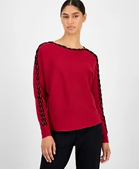 T Tahari Women's Ribbed Dolman-Sleeve Sweater