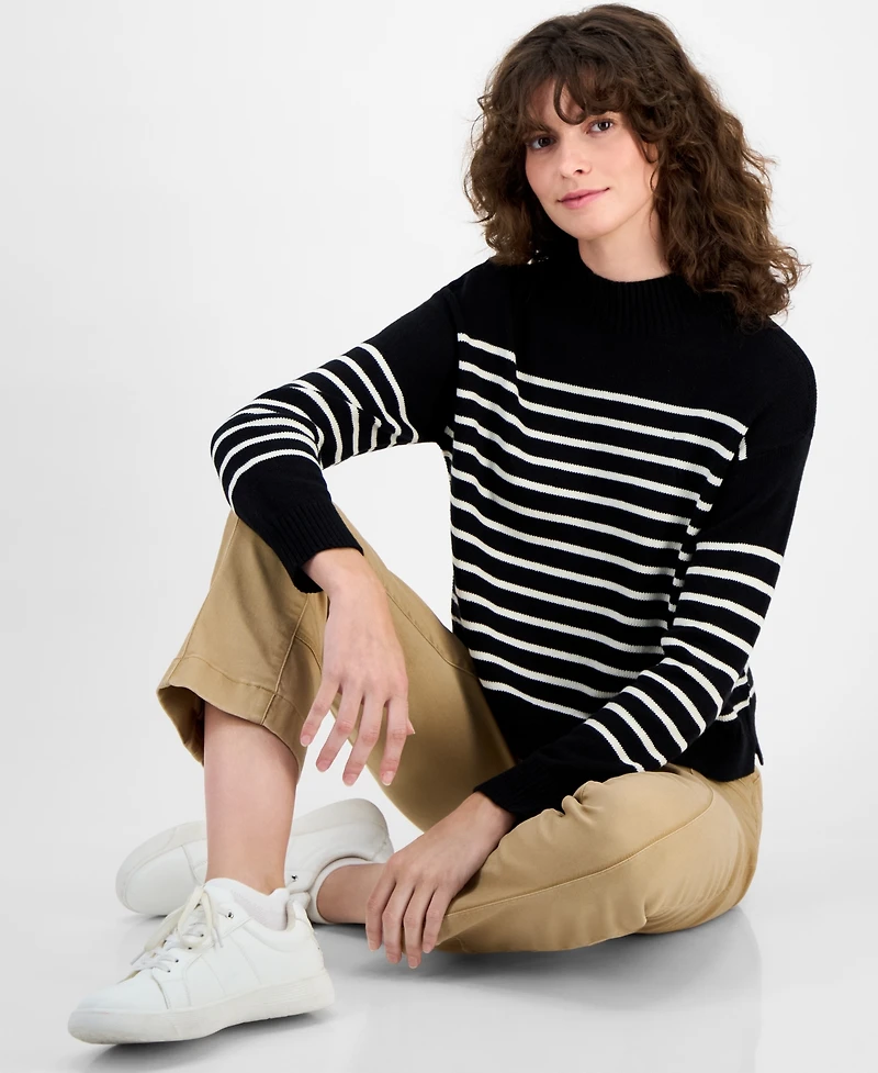 Nautica Jeans Women's Mock-Neck Stripe Long-Sleeve Sweater