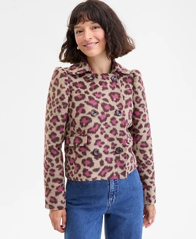 On 34th Women's Brushed Animal Print Shrunken Peacoat, Macy's Exclusive