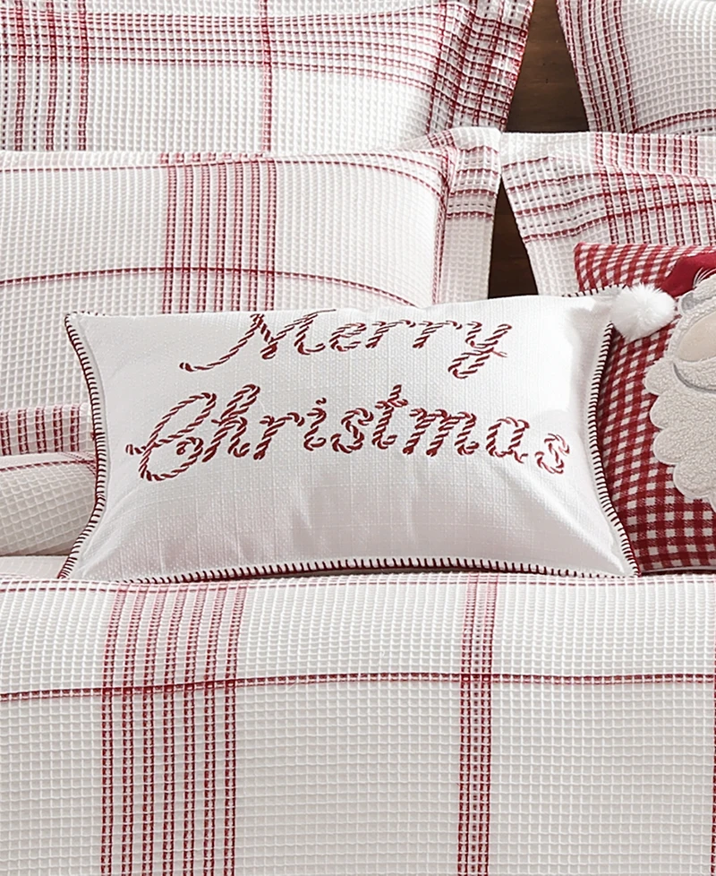 Levtex Peppermint Plaid Merry Embroidered Decorative Pillow, 18" x 14"