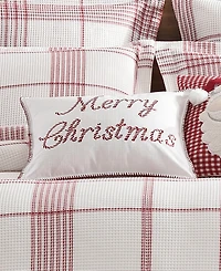 Levtex Peppermint Plaid Merry Embroidered Decorative Pillow, 18" x 14"