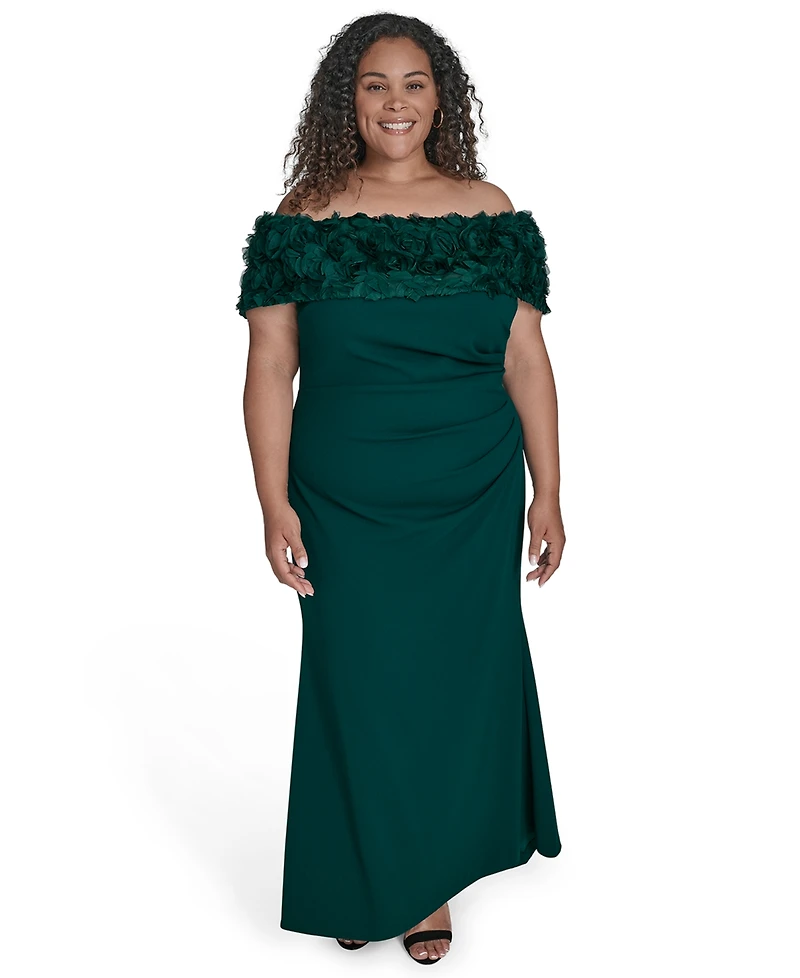 Eliza J Plus Rosette-Trim Off-The-Shoulder Evening Gown
