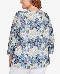 Hearts Of Palm Plus Printed Hachi 3/4 Sleeve Top