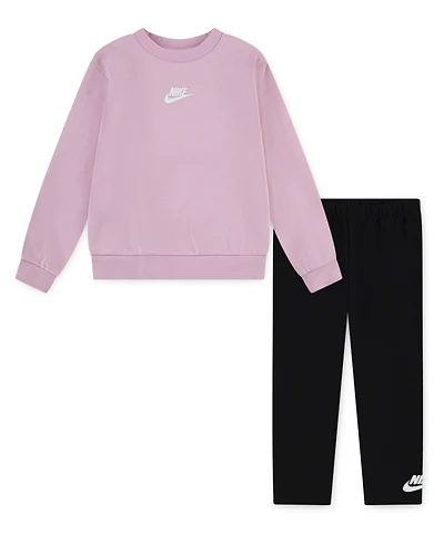 Nike Little Girls 2-Piece Ruffle Crewneck Sweatshirt and Flared Legging Set