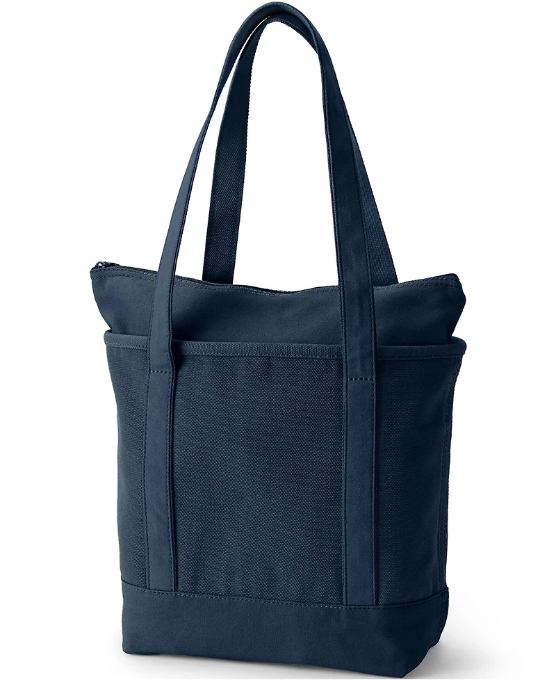 Lands' End Medium Solid Color 5 Pocket Zip Top Long Handle Canvas Tote Bag