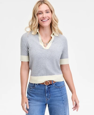 On 34th Women's Colorblocked Polo Short Sleeve Sweater, Macy's Exclusive