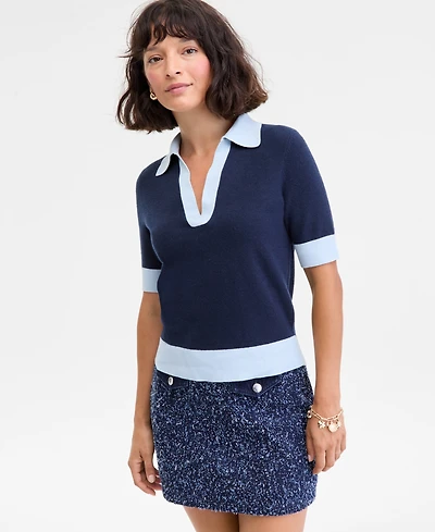 On 34th Women's Colorblocked Polo Short Sleeve Sweater, Macy's Exclusive