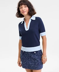 On 34th Women's Colorblocked Polo Short Sleeve Sweater, Macy's Exclusive