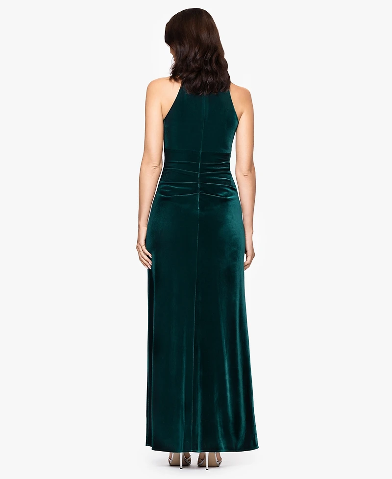 B&A By Betsy and Adam Ruched Velvet Halter Neck Dress