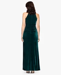 B&A By Betsy and Adam Ruched Velvet Halter Neck Dress