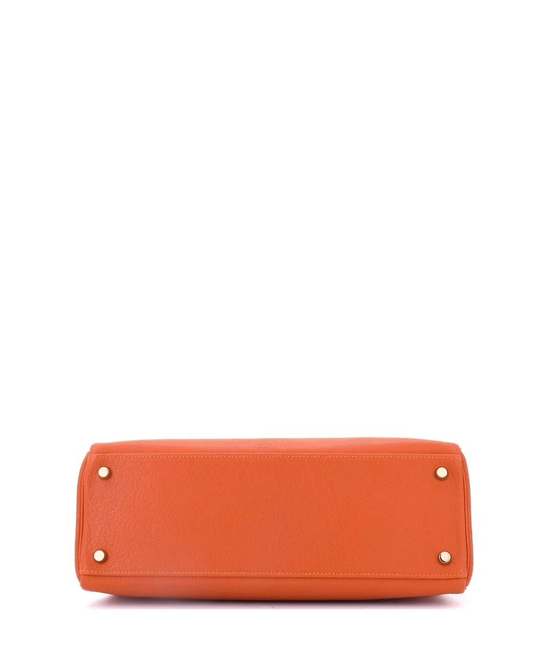 Pre-Owned Hermes Kelly 32 Handbag Orange Chevre de Coromandel with Gold Hardware