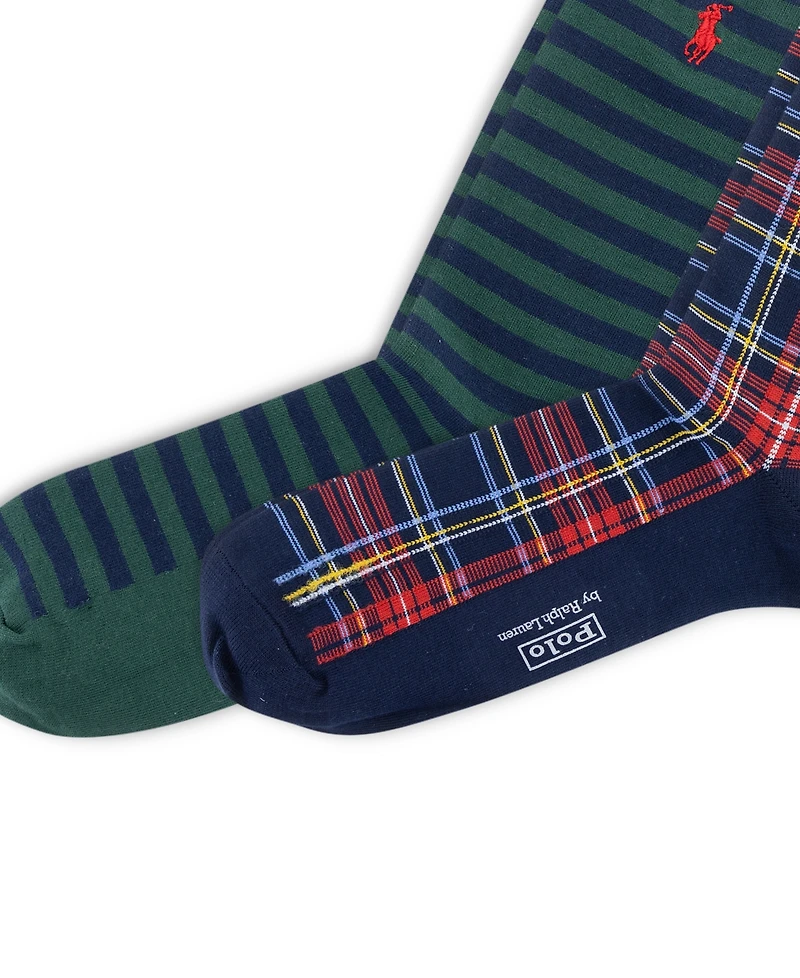 Polo Ralph Lauren Men's 2-Pack Plaid and Stripe Socks