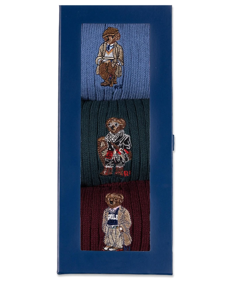 Polo Ralph Lauren Men's 3-Pack Embroidered Bears Socks Gift Box
