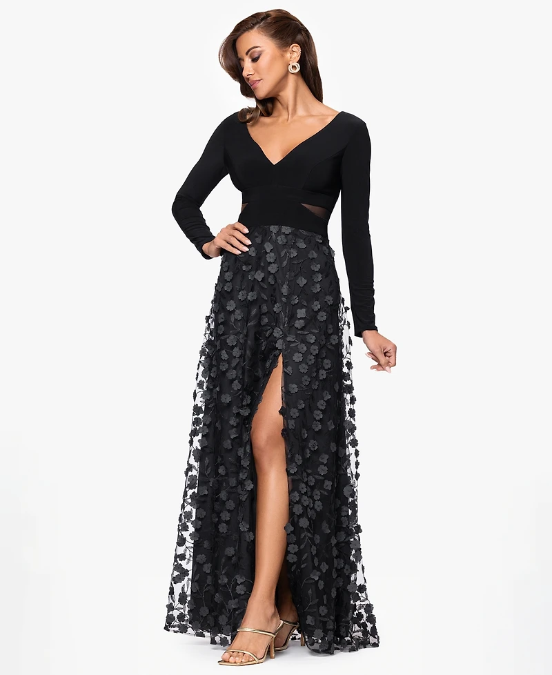 Xscape Petite Long Sleeve Embellished Skirt Dress