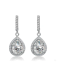 White Gold Plated Vintage like Elegance Cubic Zirconia Raindrop Pear Halo Dangle Earrings
