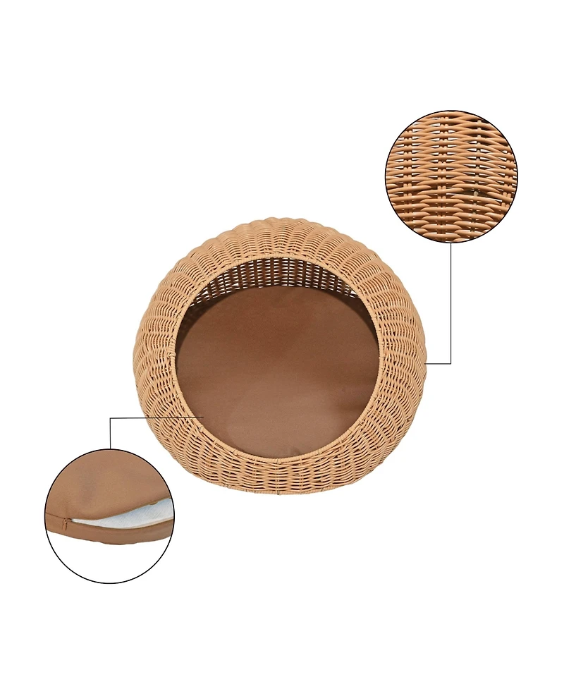 Fiora 19.5" x 18" Modern Circular Faux Wicker Pet Bed with Machine-Washable Cushion