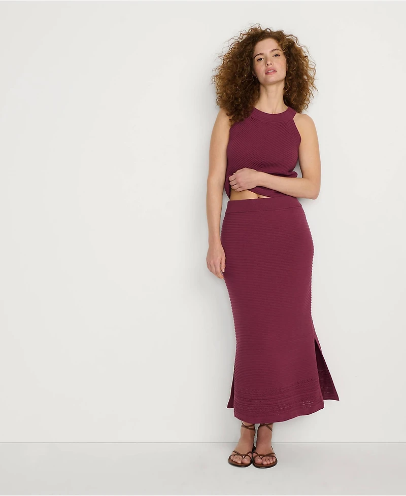 Lands' End Women's Cotton Pointelle Sweater Maxi Skirt - Set Bottom