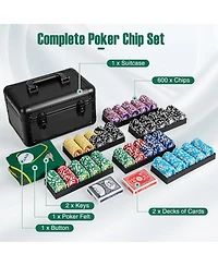 Texas Holdem Poker Chip Set with 600 Pieces Chips 2 Deck of Cards & Dealer Button
