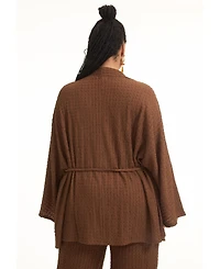 June + Vie Women's Plus Tie Waist Knitted Kimono