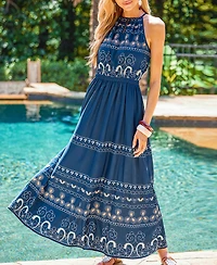 Cupshe Women's Embroidered Halter Maxi Beach Dress
