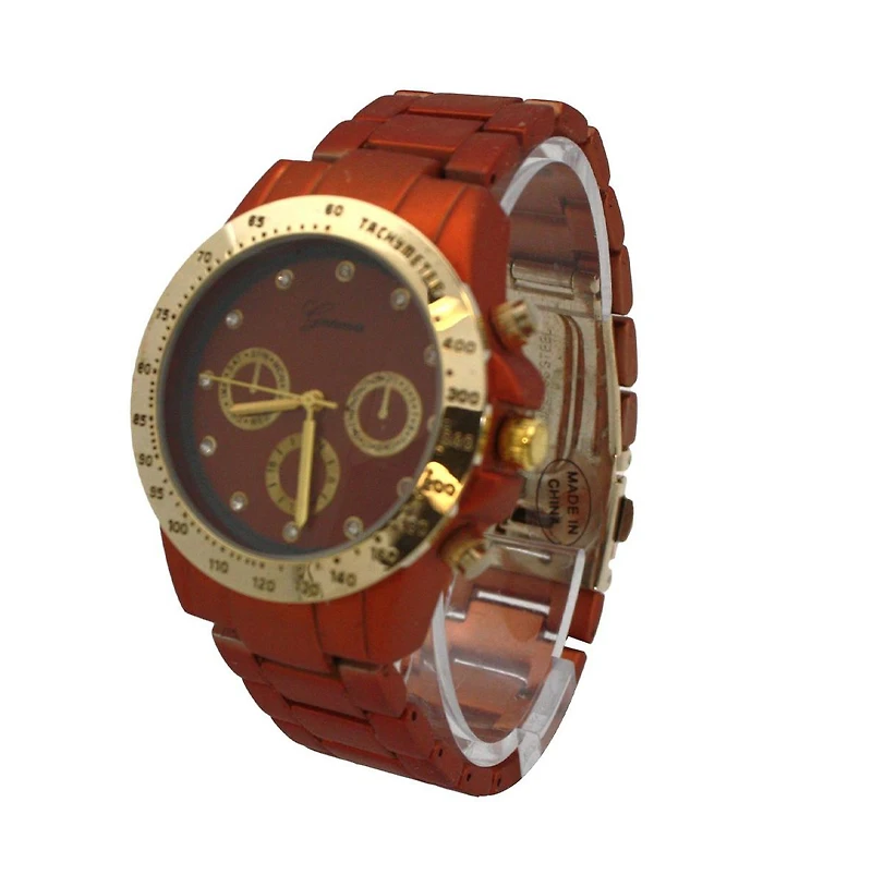 Olivia Pratt Orange Solid Color Metal Three Dial Women Watch