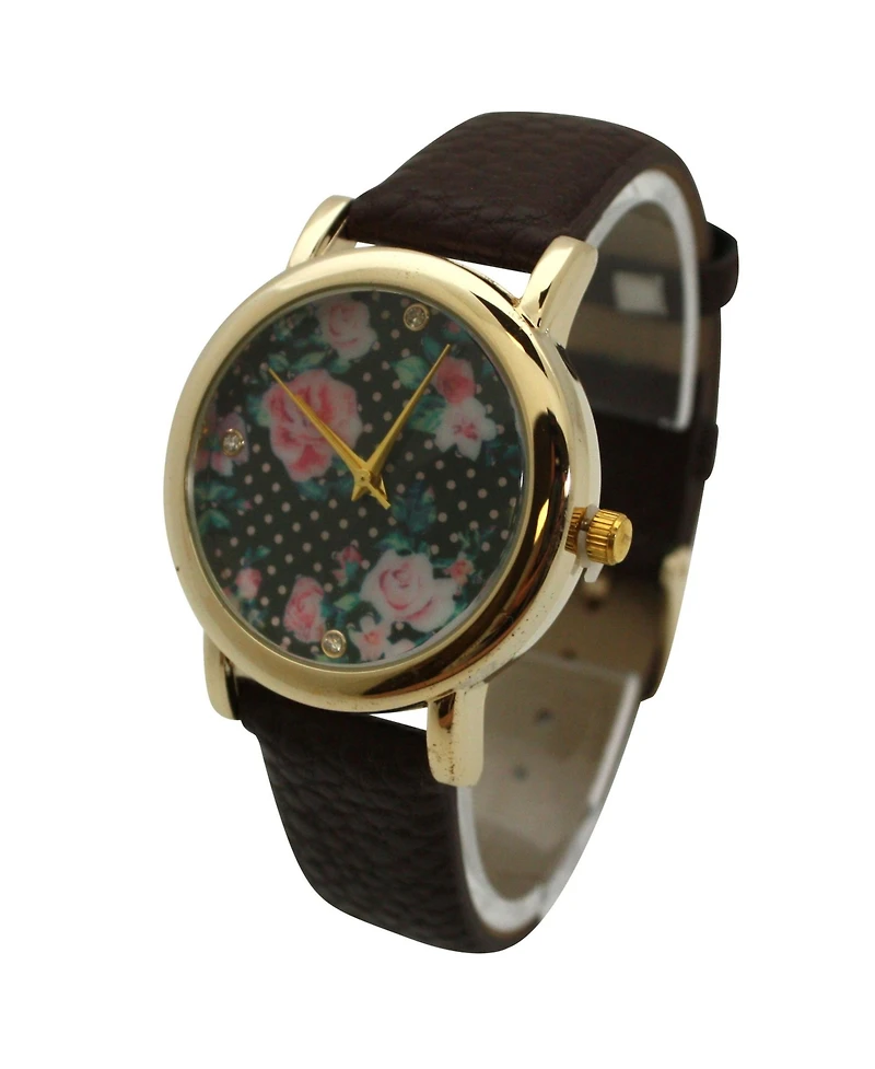 Olivia Pratt Solid Colors with Flowers Details Women Watch
