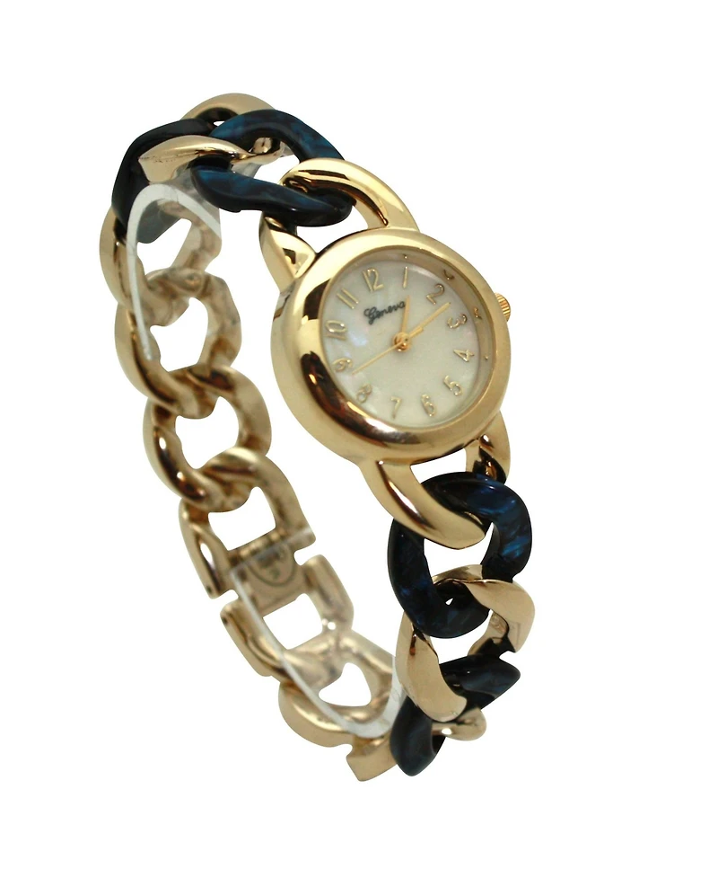Olivia Pratt Navy Gold Chain and Tortoise Strap Women Watch