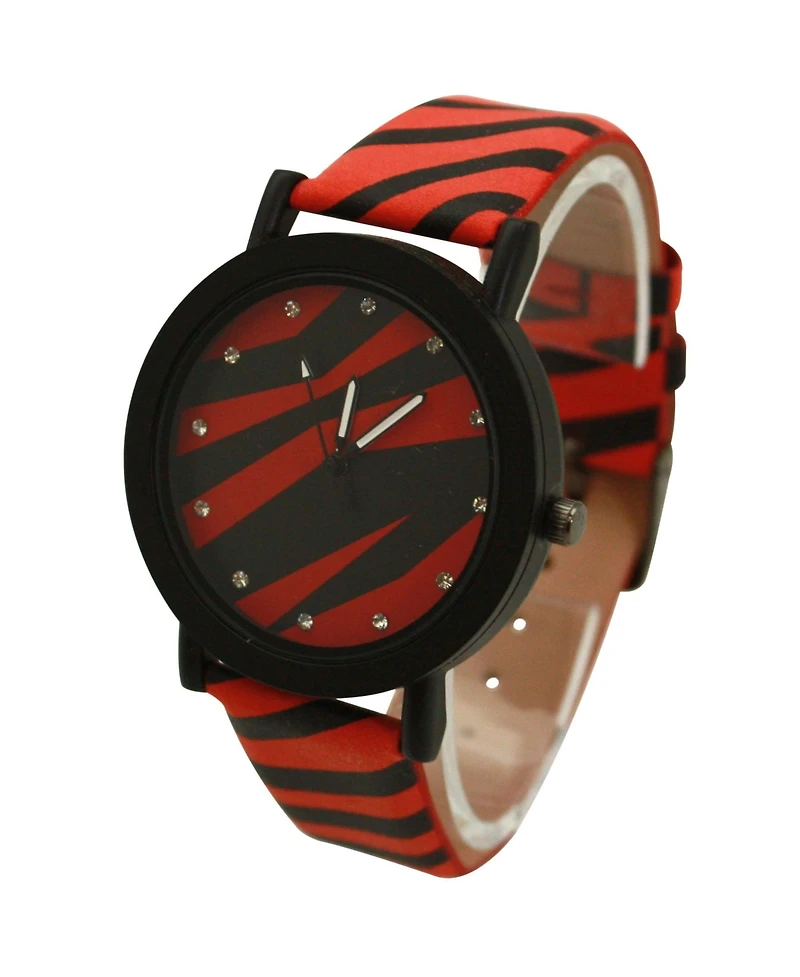 Olivia Pratt Red Zebra Colorful Strap Women Watch